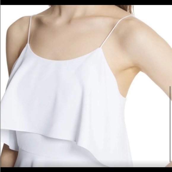 Alice + Olivia White Silk Blend Crepe Flounce Ruffle Popover Bodice Mini Dress - Picture 5 of 14